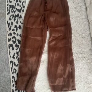 Brown Sheer Wide-Leg cover up Pants